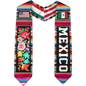 EastJia Made in USA Breathable All-Over Print Unisex Graduation Sash - Mexican & American Heritage Stole for Ceremonies, Ideal Gift for Bachelor, Master & Doctoral Graduates
