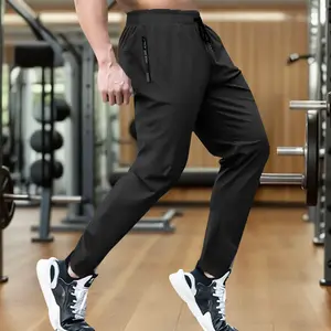 Men's Ice Silk Jogger Pants - Breathable - Stretchy Sports Trousers with Zippered Pockets - Suitable for Running, Fitness, and Outdoor Activities - Black, Gray, Khaki, Blue - Running Gear - Casual Activewear - High Elasticity