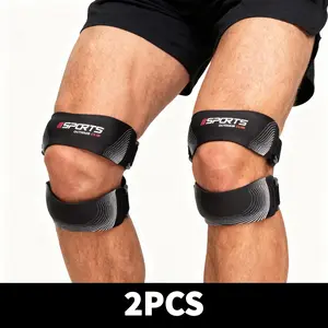 LHU 2PCS Adjustable Compression Knee Support - Patella Focus, Heavy-Duty Joint Stabilizer, Premium Textile Unisex Knee Guard - Heavy-Duty Set for Running Support, Weightlifting (Gray/Blue/Black) Knee Saver Patellar Knee Brace Sports Knee Sleeve Patellaban