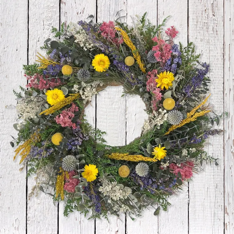 ANDALUCA Botanical Blossoms Natural Dried Florals Wreath 20in