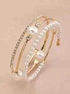 Rhinestone & Faux Pearl Decor Bracelet, Fashion Bracelet, Perfect for Weddings Parties Daily Wear, Ideal Valentines Day Accessory