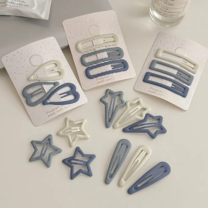 Cute Star & Love Heart & Geometric Design Hair Clips, Hair Pin Set, Casual Simple Plain Color Decorative Hair Accessories for Women & Girls, Minimalist Headwear Suitable for Side Bangs, Hair Decor