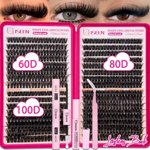 DIY Mixed Synthetic Eyelash Set, Natural Look Wispy Lashes, Faux Lashes, 30-100D Natural Style Individual Lashes, Soft Eyelash Extensions, Suitable for Beginners, Includes Bond&Seal &Remove&Eyelash Tweezers，Self-Use Set