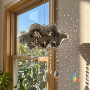 Cute Cloud Disco Ball, Crystal Prism Rainbow Light Effect Window Decor, Silver Aesthetic Party Decoration