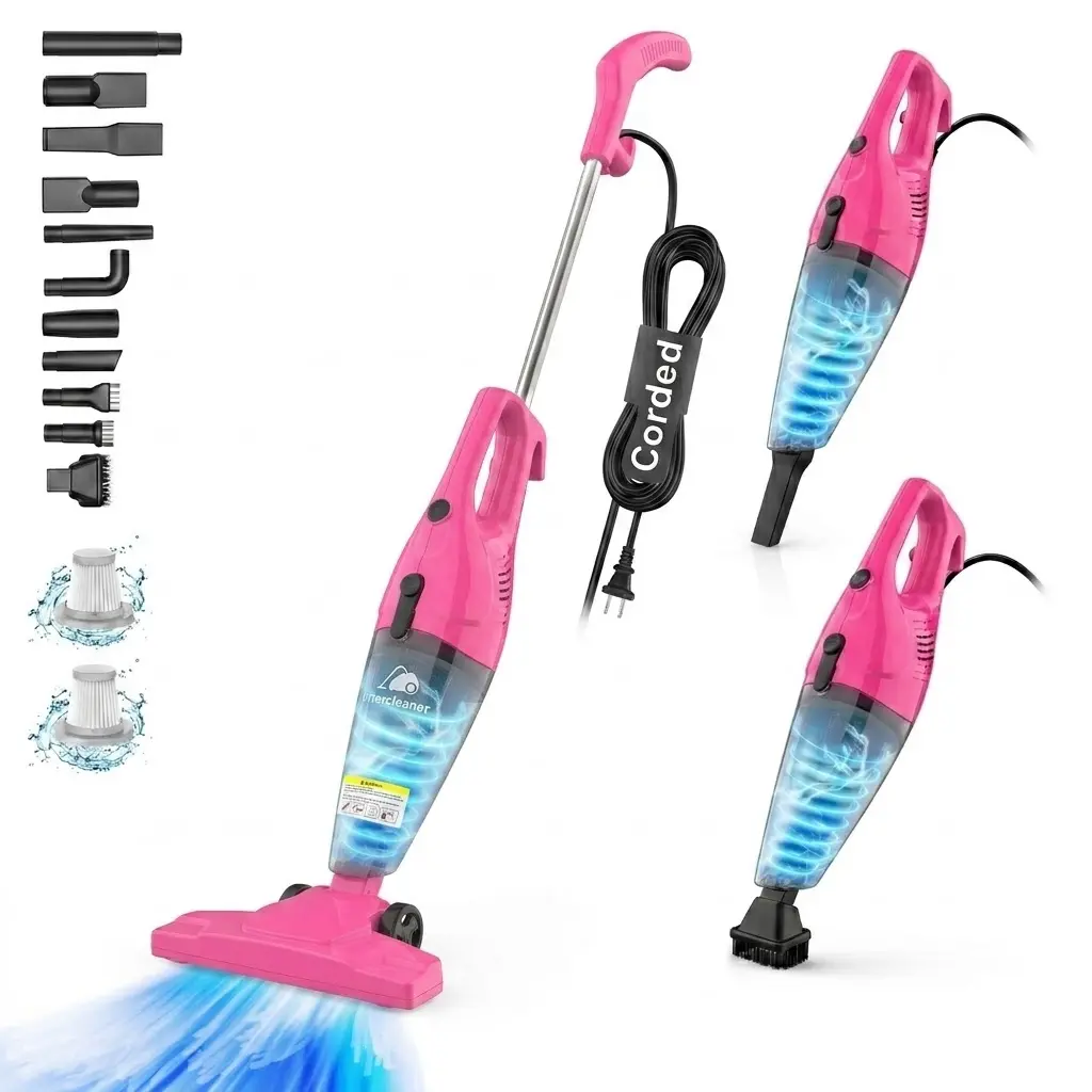 INTERCLEANER 1701 Corded Stick Vacuum Cleaner, 11-in-1 Versatile Attachments, Ultra-Lightweight Bagless Upright & Handheld Vacuum for Pet Hair, Hardwood Floors, Carpet, Car Cleaning, Home Cleaning Tools & Pet Lovers