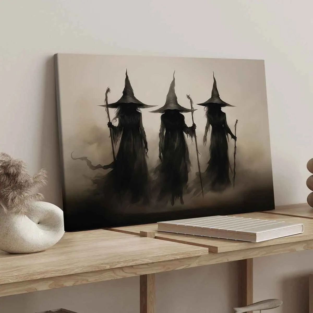 Wooden Framed Canvas Painting, Framed Mystery Art, 1-3 Count Mysterious Black-robed Wizards Fantasy Poster, Halloween Decorative Poster, Modern Art Decoration, Home Decoration for Living Room Bedroom, Ornaments