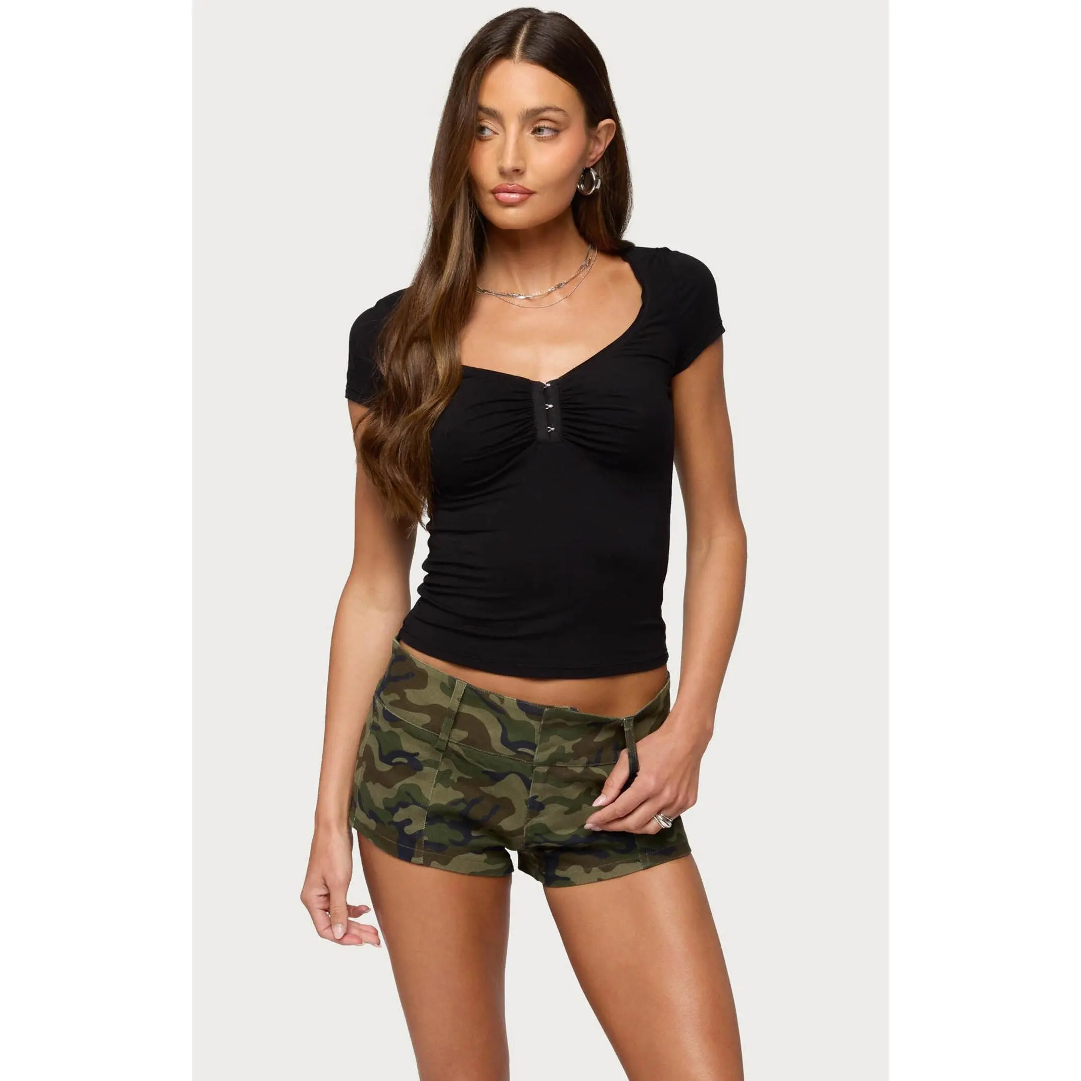 Edikted Women's Kendra Hook and Eye Henley Top