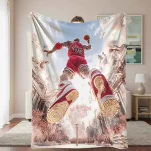 Basketball Legend Flannel Blanket， Michael Jordan Graphic Print， UltraSoft， Lightweight， Warm， AntiPilling， Perfect for Sports Fans， Living Room Decor， Game Day Snuggles， Bedroom， Sofa， Gift for Basketball Lovers.