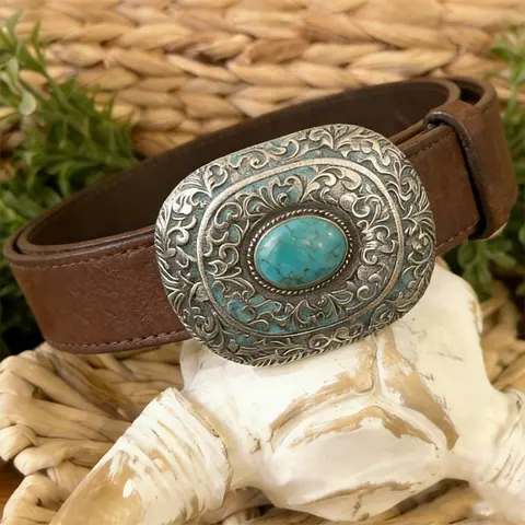 Cherrybetty Western Turquoise Buckle Faux Leather Belt Belts For Women