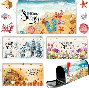 4 Pcs Mailbox Covers Magnetic Standard Size 18 x 21 Inch Hello Spring Summer Autumn Winter Magnetic Mailbox Covers Wraps for Holiday Garden Yard Home Outdoor Decor