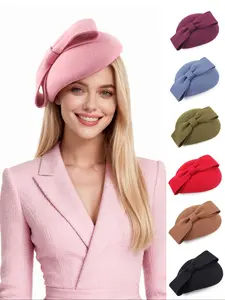 Women's Fascinator Vintage Wool Felt Cloche Bucket Bowler Hat Winter Vintage Bow Fedoras Church Derby Hat