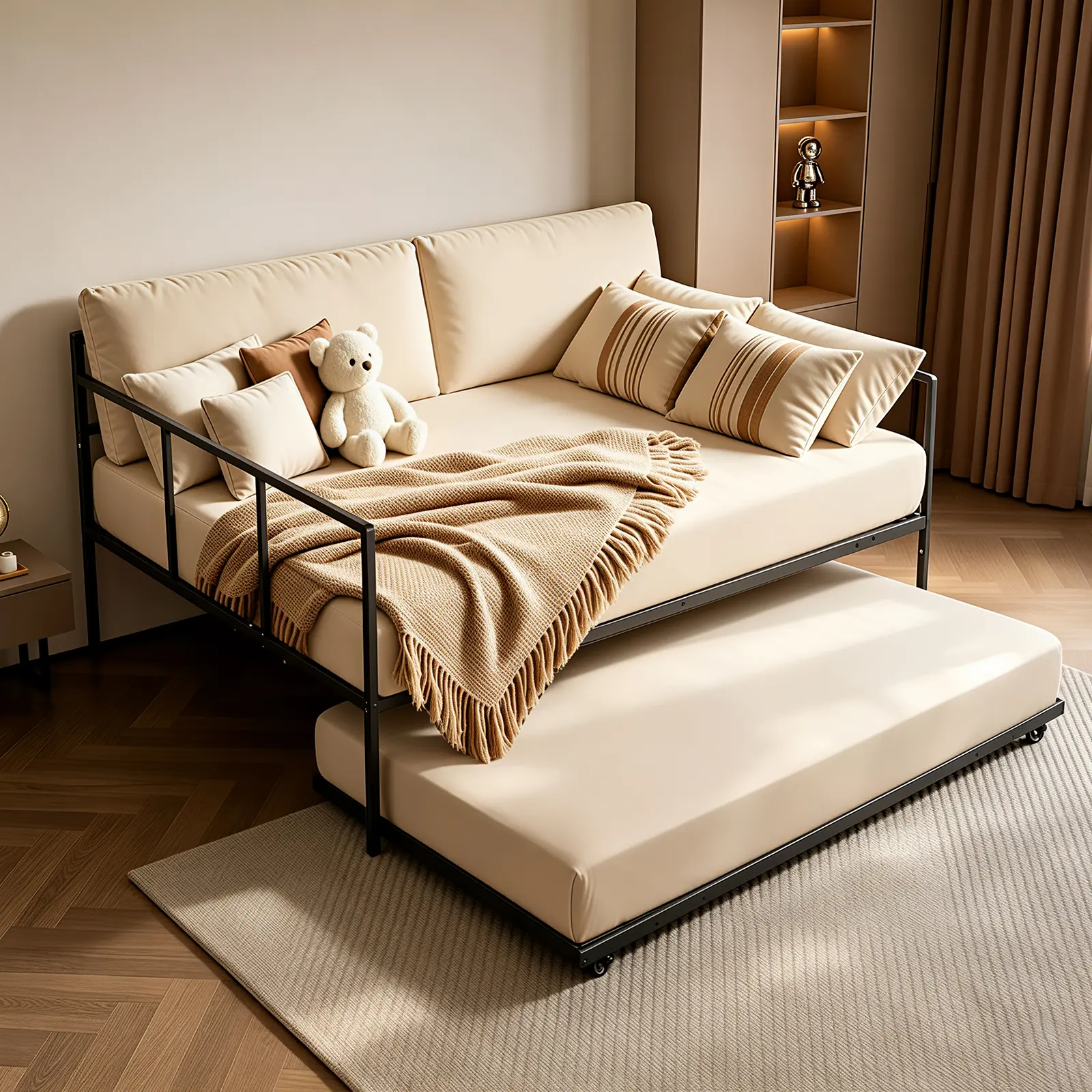 VEVOR Full Size Metal Daybed with Twin Size Pop Up Trundle, Metal Frame, 2 Lockable Casters, Space Saving Sofa Bed, Easy Setup, Sturdy Design for Living Room Bedroom, Black#BacktoSchool,sohochic