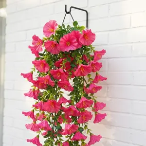 2pc Rose-Colored Faux Morning Glory Hanging Basket | UV-Protected Lifelike Vine for Porch Balcony Fence | Romantic Cascading Blooms for Adult Gardeners | US Spring Summer Decorative Outdoor Decor | Hanging Plant Vines