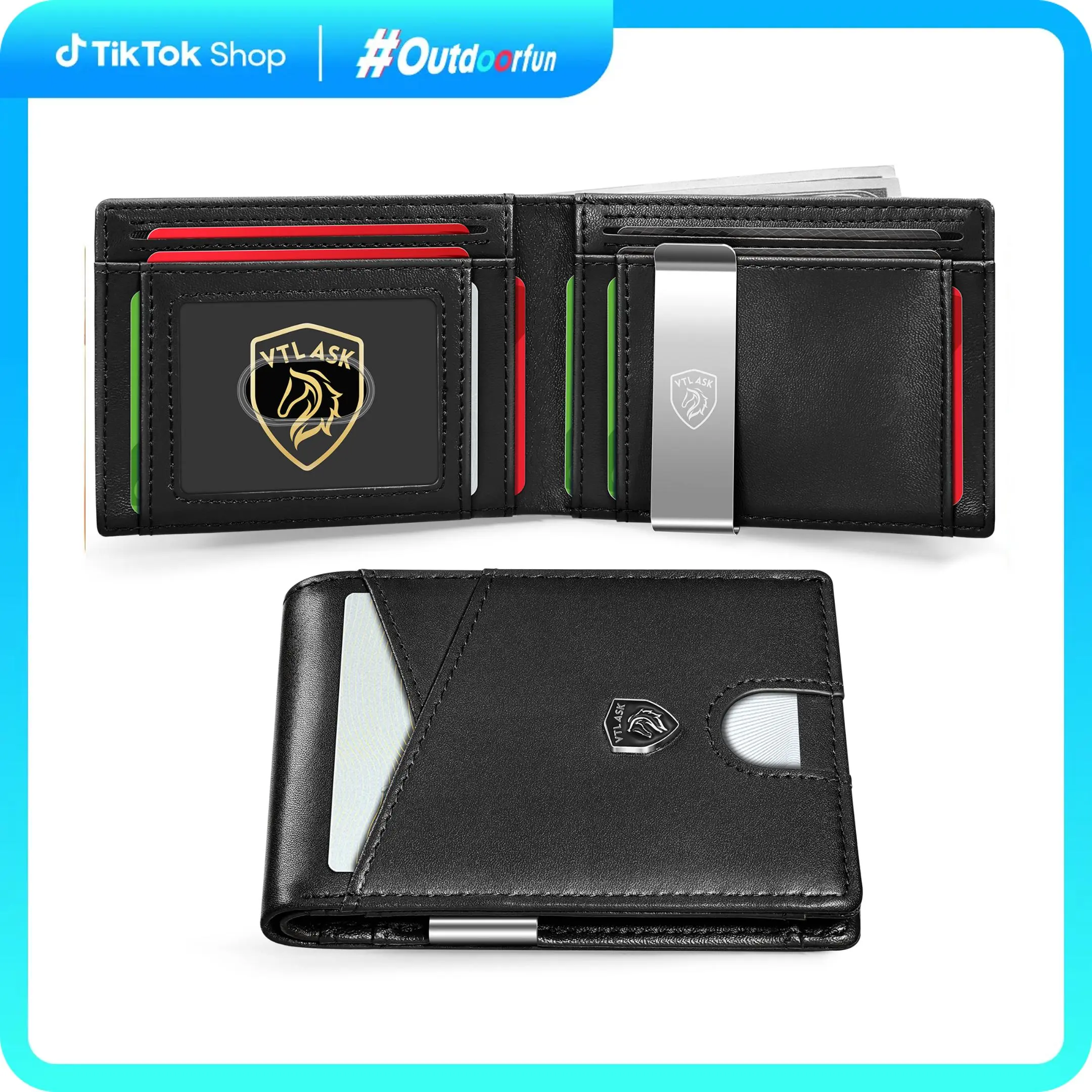 VTLASK Men's Slim Leather Bifold Wallet with RFID Blocking, 11 Card Slots & Detachable Money Clip, Durable for Everyday Carry, Durable Bifold Wallet, Leather Wallet