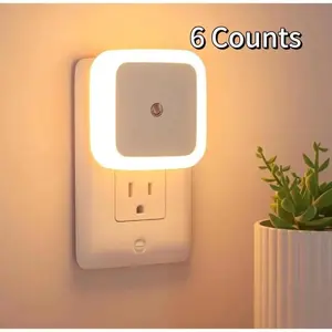 Night Lights Plug into Wall 6-Pack, Plug in Night Light, Wall Mounted LED Night Light for Fall, Smart Light Control Sensor Night Light, Plug-in Square Night Light for Bedroom, Bathroom, Hallway, Warm White