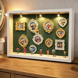 DlY Mini Museum of us Photo Frame DIY Mini Museum Shadow box with Gold Mini Frames & Figures -The Ultimate Personalized Giftor Parents,Couples,and Friends Wooden Framed Set Decor
