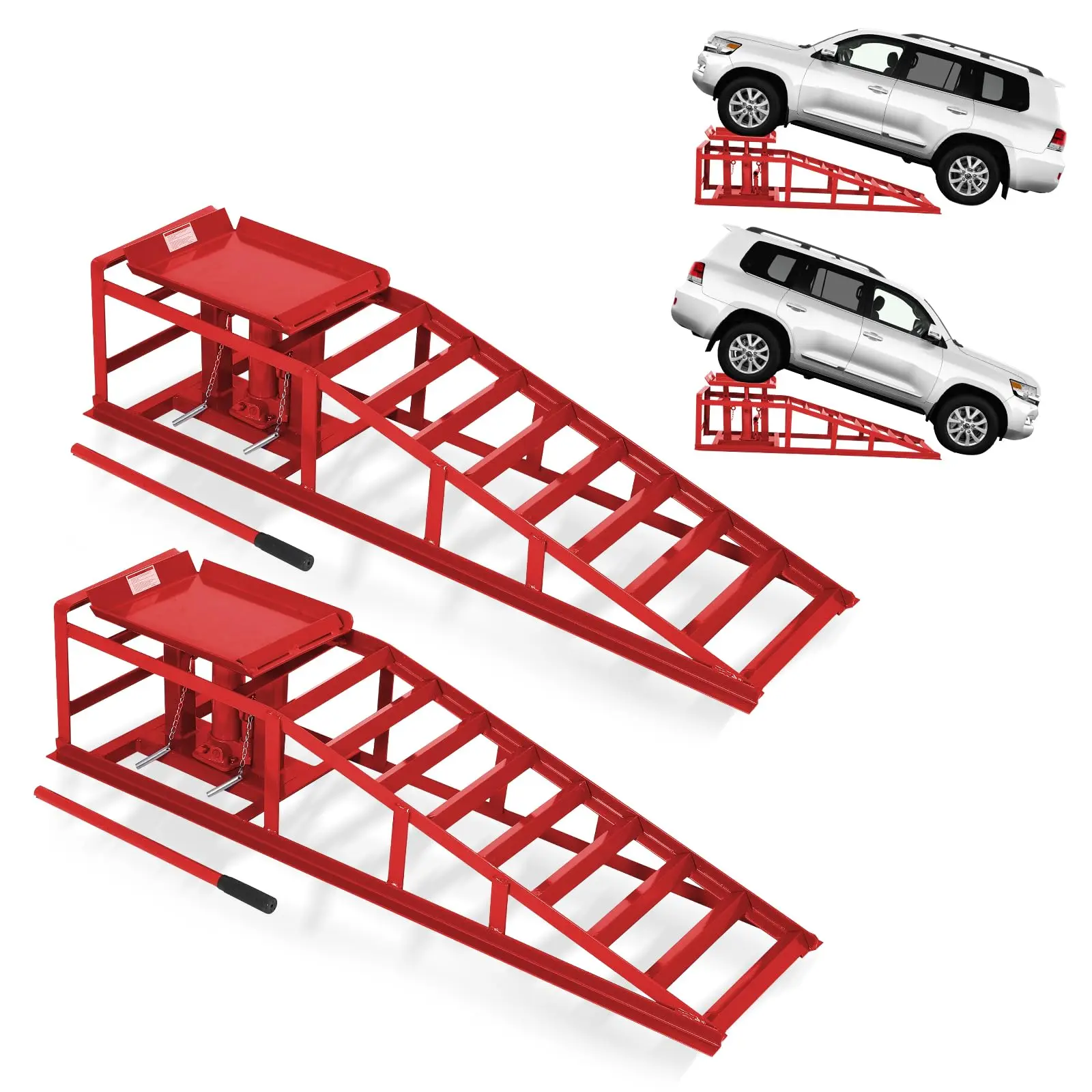 2PCS Hydraulic Car Ramps, 5T/11000Lb Heavy Duty Auto Service Ramps with 9.4" -13.3" Adjustable Lifting Height, Low Profile Car Lift Truck Tire
