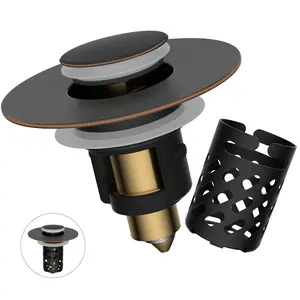 Hibbent All Metal Bathroom Sink Stopper, Pop Up Sink Drain Strainer with Removable Stainless Steel Filter Basket, Universal for 1.1"-2.36" Sink, Brass Bounce Core, Hair Catcher