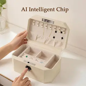 2-Tier Fingerprint Jewelry Safe Box, Octagonal Leather Organizer with Necklace Hooks, Biometric Security Storage for Home