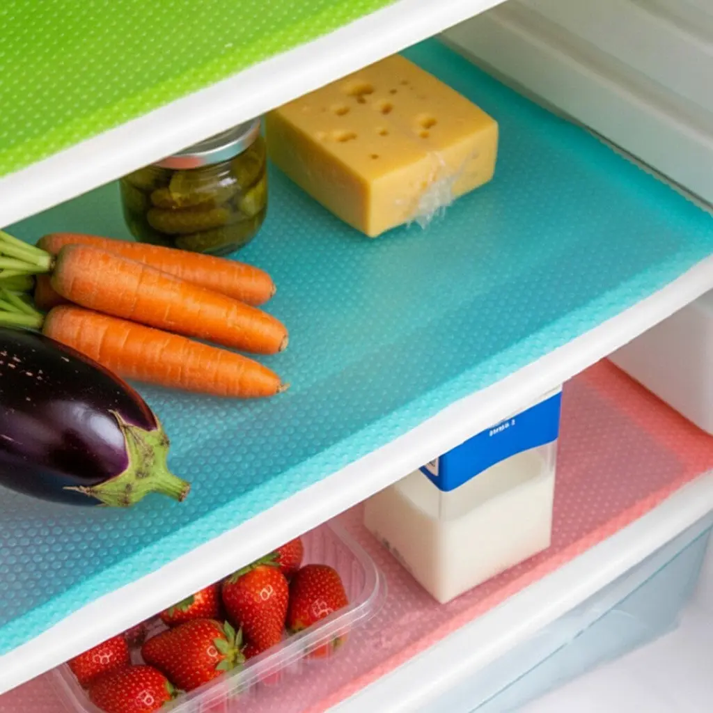 9 Pack Refrigerator Mats Washable Fridge Liners – Non-Slip Shelf Drawer Liners for Refrigerator, Kitchen Cabinets & Table Mats (3 Red, 3 Green, 3 Blue)