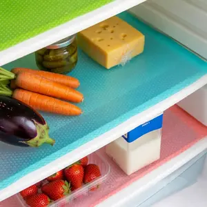 9 Pack Refrigerator Mats Washable Fridge Liners – Non-Slip Shelf Drawer Liners for Refrigerator, Kitchen Cabinets & Table Mats (3 Red, 3 Green, 3 Blue)