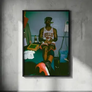 Michael Jordan Vintage Locker Room Poster  Iconic MJ Smoking Cigar Print, Chicago Bulls Championship Wall Art Retro Sports Decor for Office ( Unframed - Print Only )
