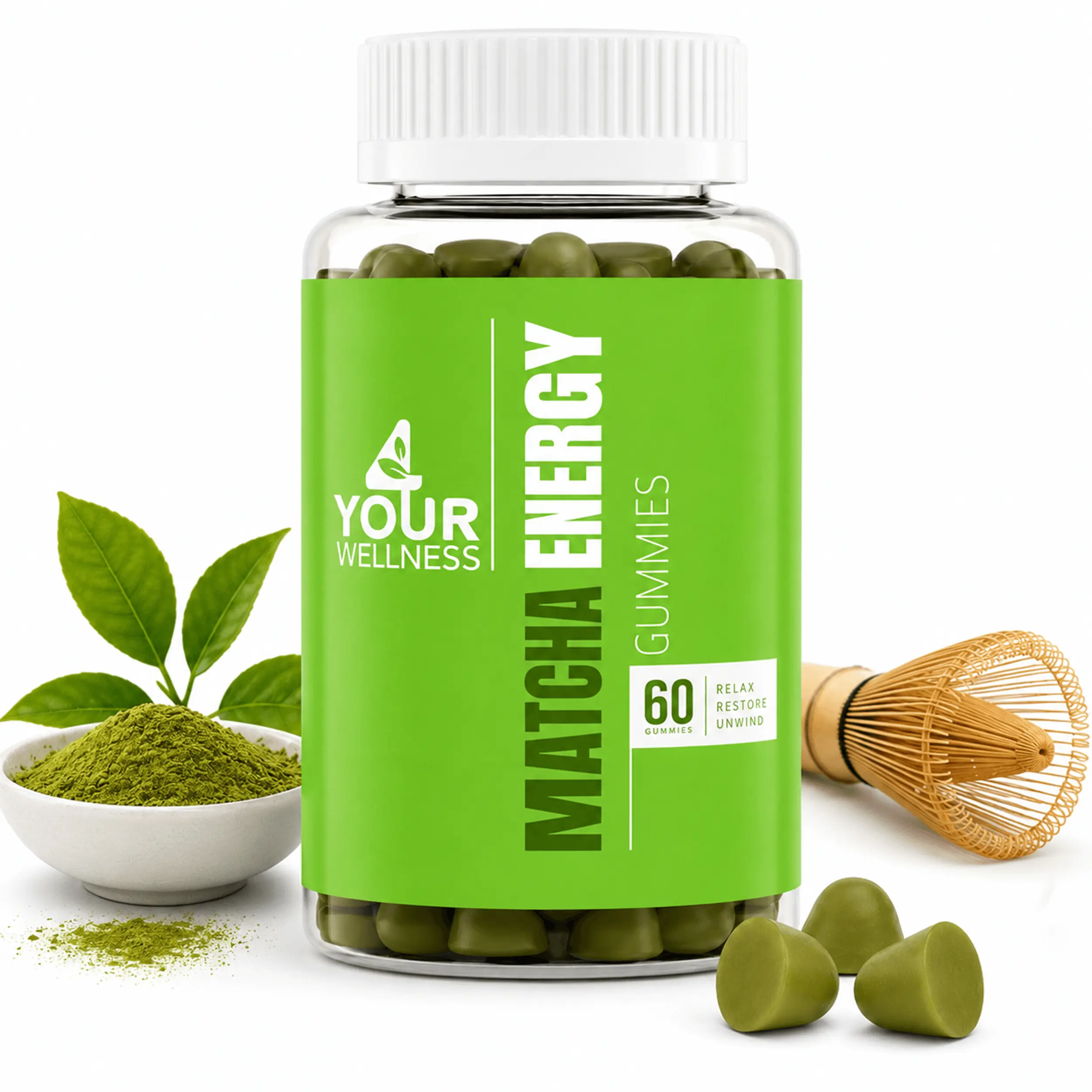 Matcha Energy Gummies - 60 Vegan Gummies for Focus Relaxation & Well Being - Natural Coffee Flavor - Plant Based Gluten Free & Kosher - 3 Day Delivery - Fitness
