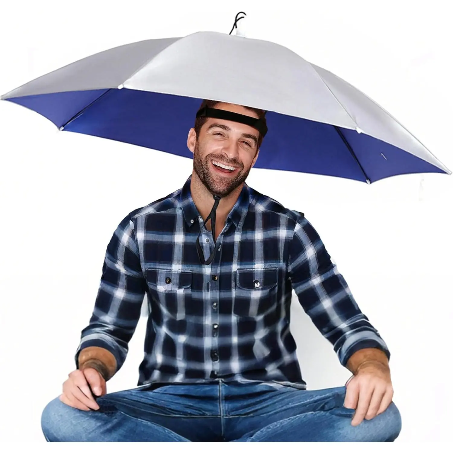 37in Hands-Free Umbrella Hat for Adult,  Sun Rain UV Shield Protection Outdoor Umbrella Cap, Lightweight Portable Design for Hiking, Fishing, Beach, Gardening