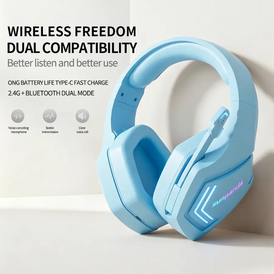 Gaming Headsets, Compatible Wireless Headphones with 2.4GHz USB-Type-C Low Latency, Bluetooth, ENC Mic, 3D Stereo, Color Lights, 50H Battery - Headset for Gaming for PS5, PS4, PC, Laptops, Mac, Switch, Gamecube