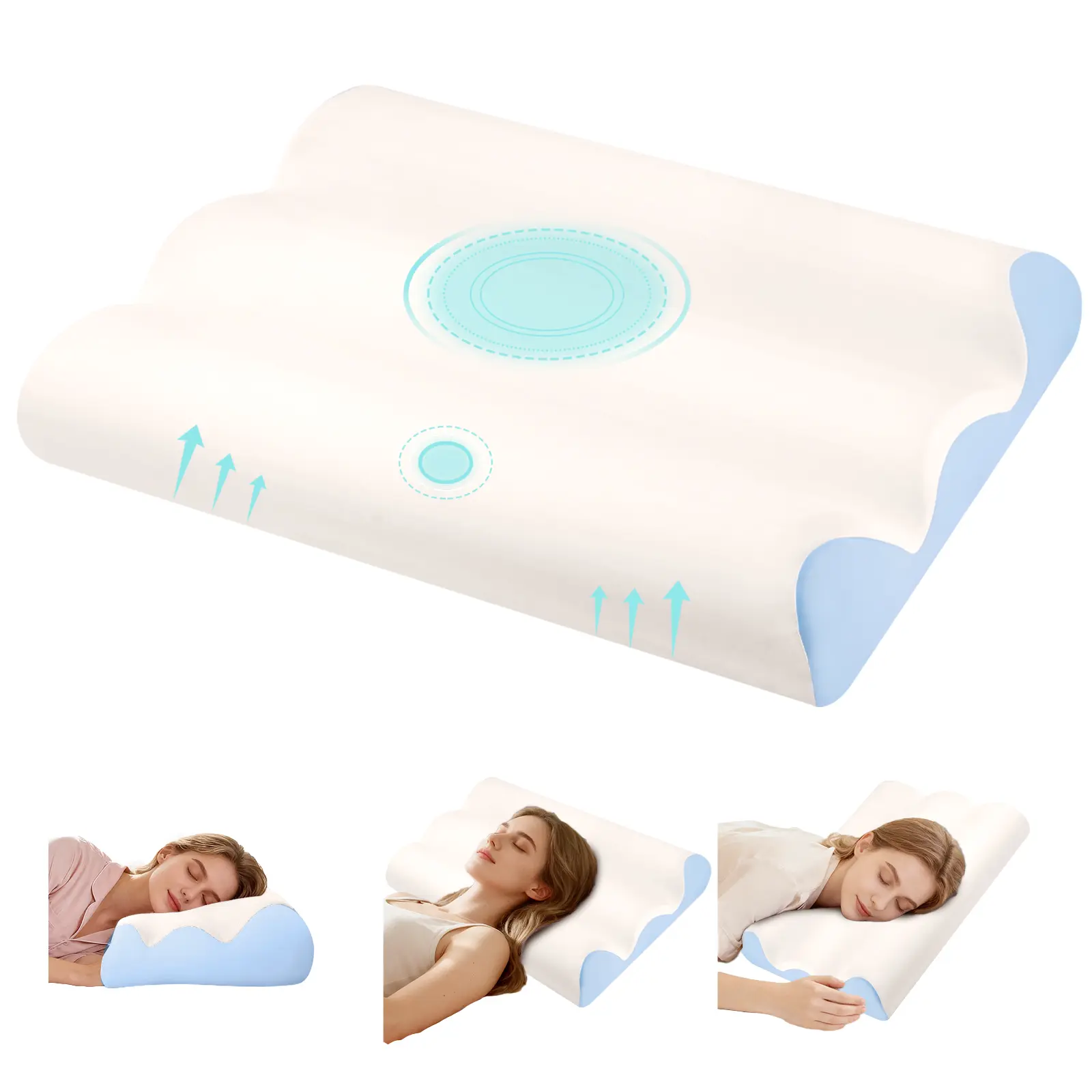 Ergonomic Contoured Memory Foam Pillow, Cervical Support Pillow with Dual Height Design & Arm Grooves, Breathable Removable Cover, Suitable for Side, Back & Stomach Sleepers, Queen Size