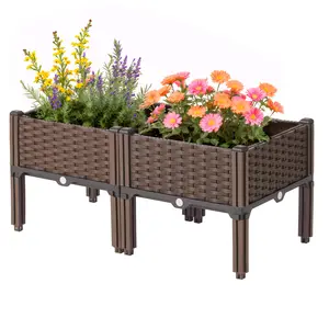 Compartment Outdoor Raised Garden Bed Kit with Legs & Drainage Holes, Weather-Resistant Vegetable & Herb Growing Bed for Patio, Deck & Backyard Gardening