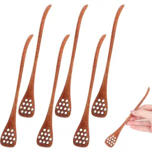6 PCS 7 Inch Reusable Long Handle Wooden Honey Spoon Dipper Stirrers for Tea Coffee Drizzler Home Kitchen