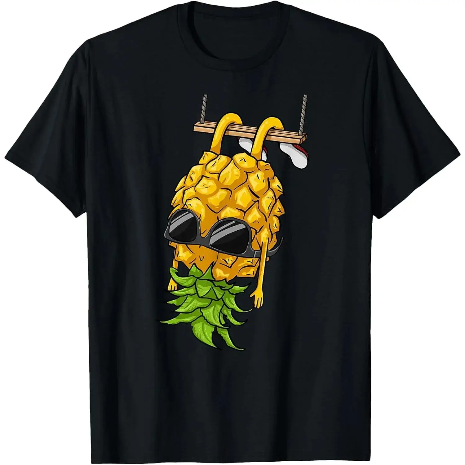 100% Cotton Short-Sleeve Sports Tee - Fitted, Stylish, Casual, Breathable, Round Neck, Soft Streetwear Top with Tropical Upside Down Pineapple Cartoon Graphic
