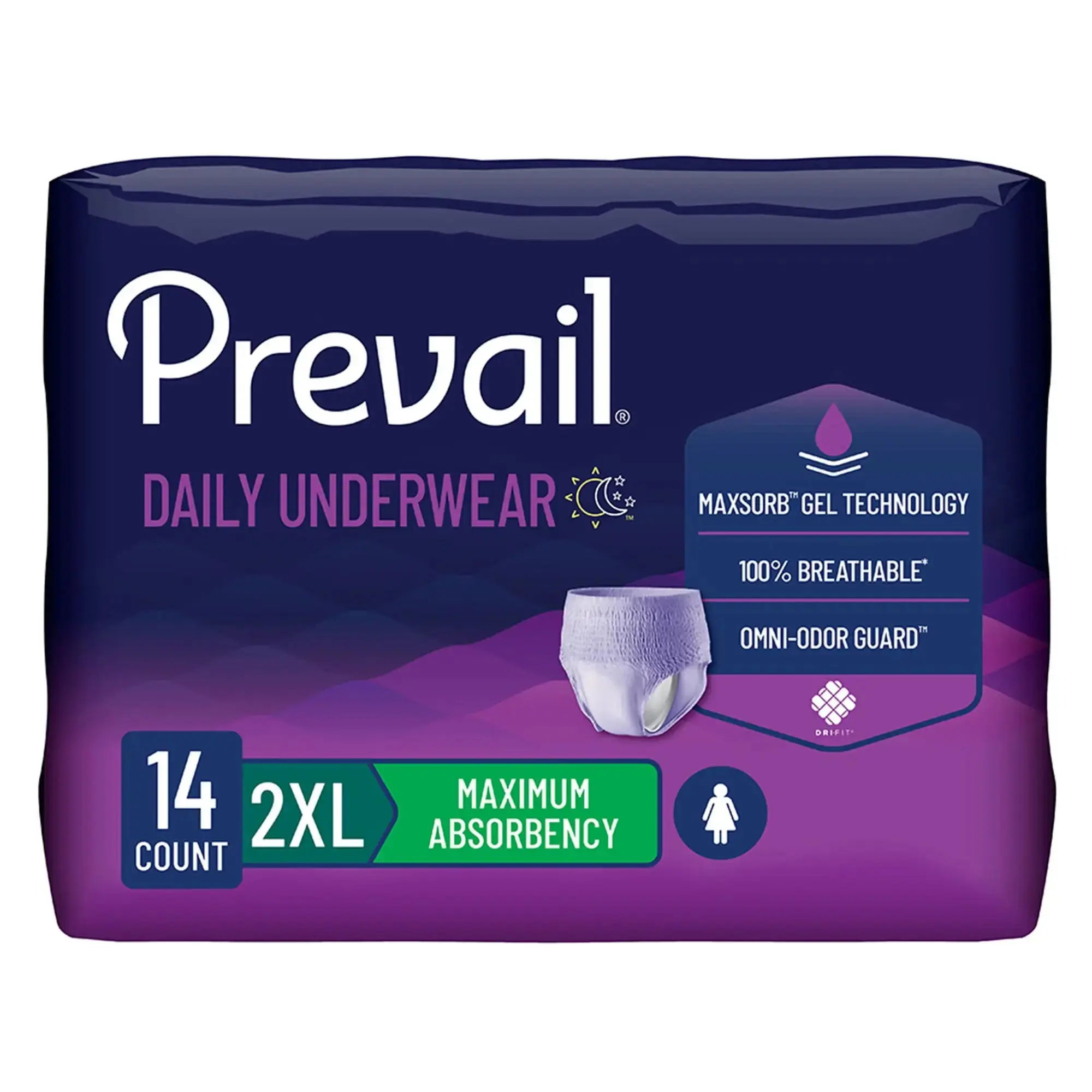 Prevail Daily Protective Underwear for Women | Heavy Absorbency | 2X-Large | #PWC-517 Cotton Womenswear Breathable Everyday