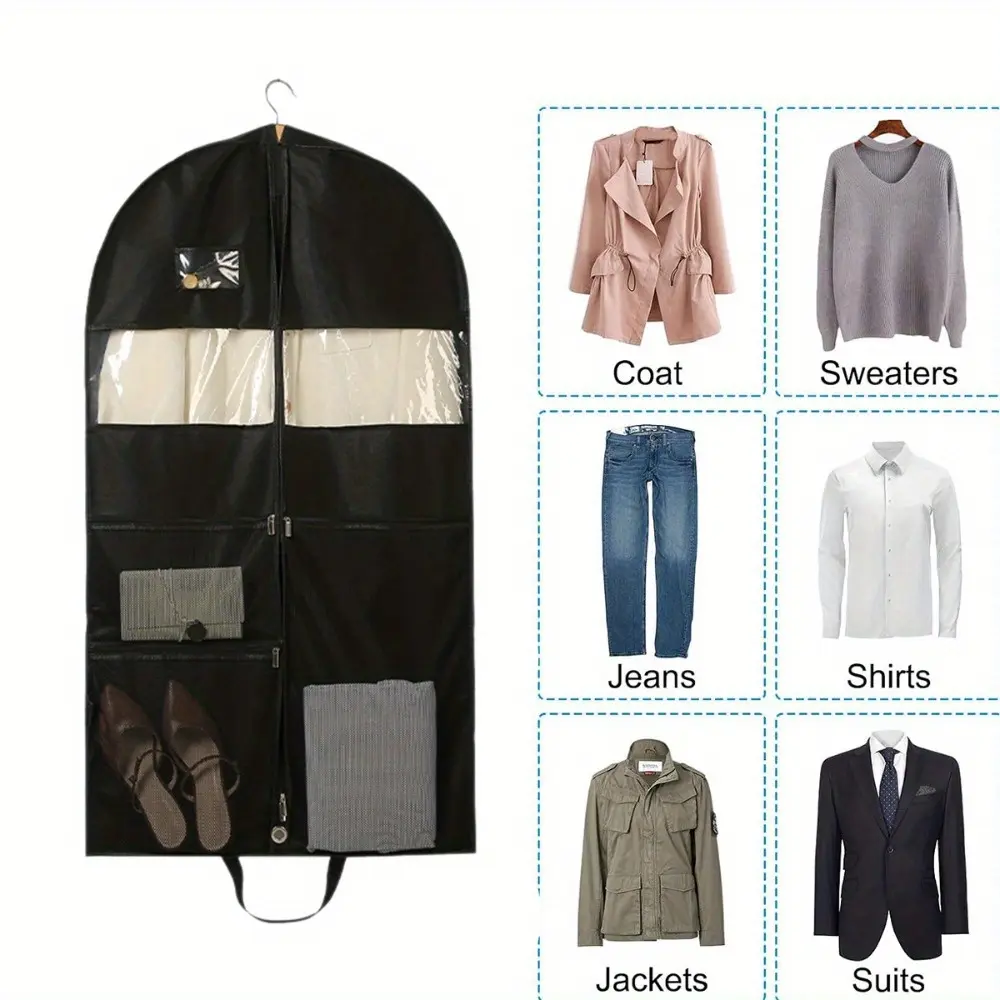 1PCS Heavy Duty Garment Bag - with Pocket for Dresses And Coats, Travel And Storage with Zipper Wardrobe Hanging Formal Dress Dust Bag