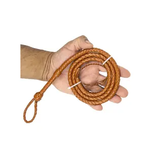 EPT Pocket Mini Whip - Tan Leather 6 Plait 3ft Handmade with 4-inch Wooden Handle & Wrist Strap for Easy Control - 100% Genuine Leather Bull Whip