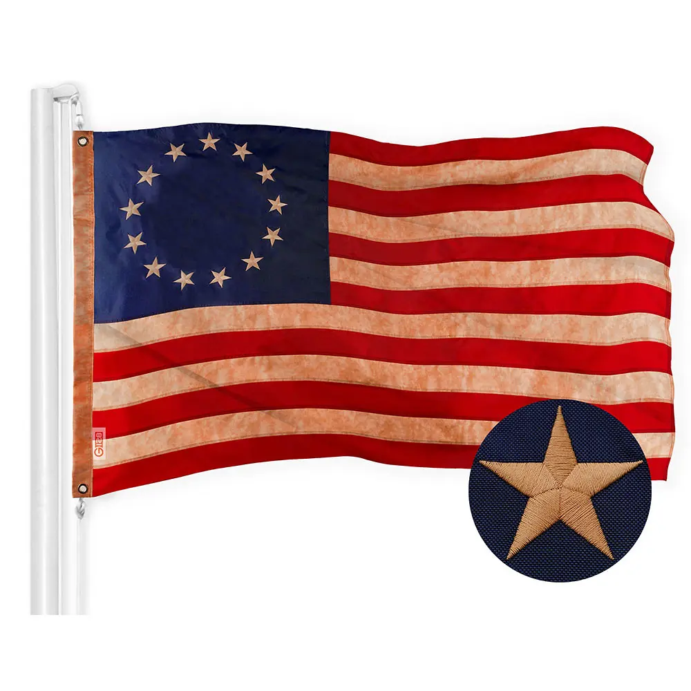 G128 Betsy Ross Tea-Stained Flag | 3x5 Ft | ToughWeave Pro Series Embroidered 420D Polyester | Historical Flag