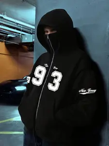 Motorcycle Riding Warm Gothic Style Hoodie Sweatshirt, Unisex Loose Fit Long Sleeve Jacket, Gothic Letter Print, Casual Sporty Streetwear