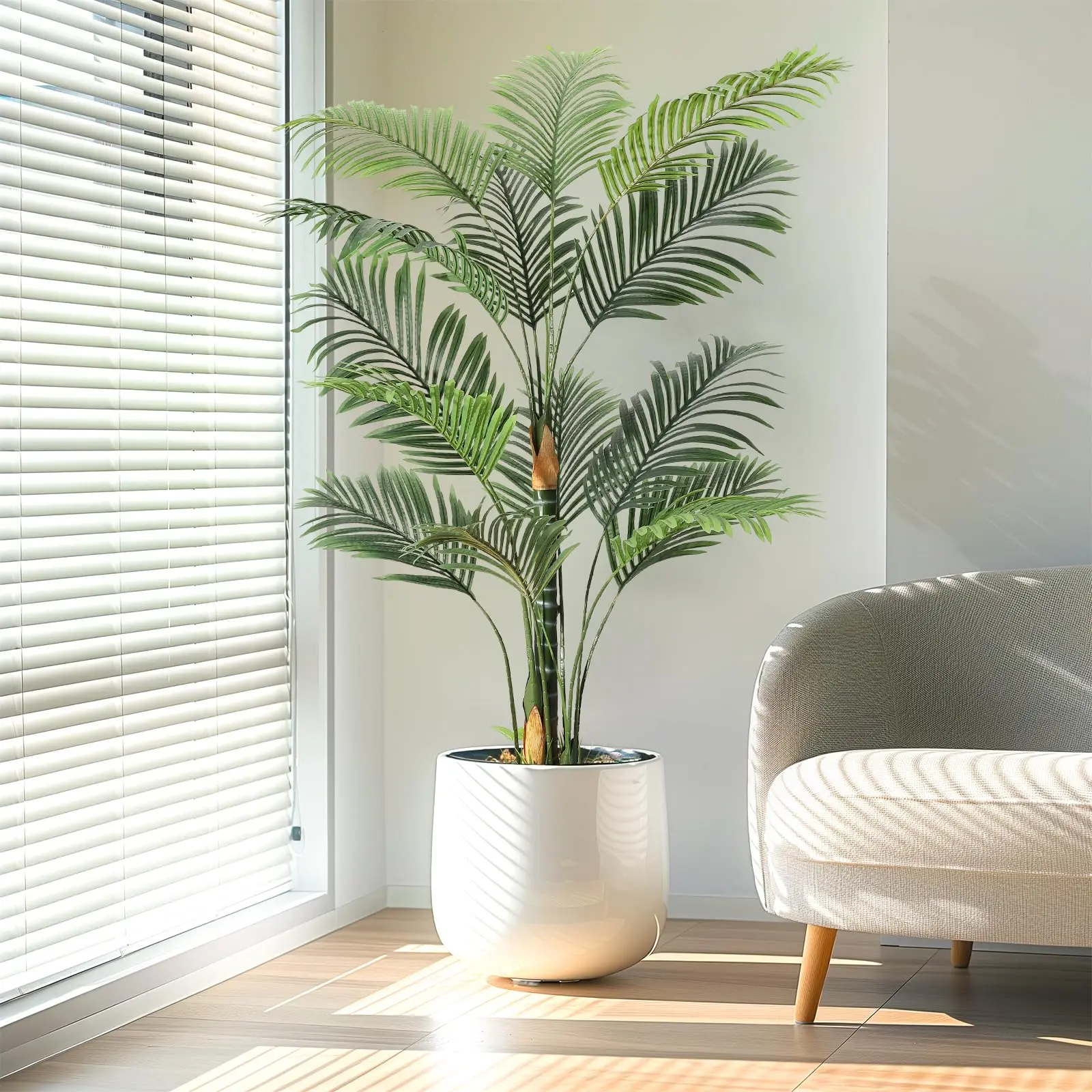 Artificial Palm Tree, 6 ft Golden Cane Palm Tree, UV Resistant Fake Plant in Pot for Home Office Living Room Indoor Outdoor Decor