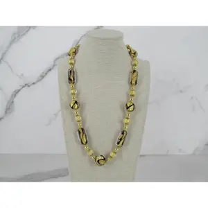 Gold And Brown Swirl Italian Glass Bead Necklace