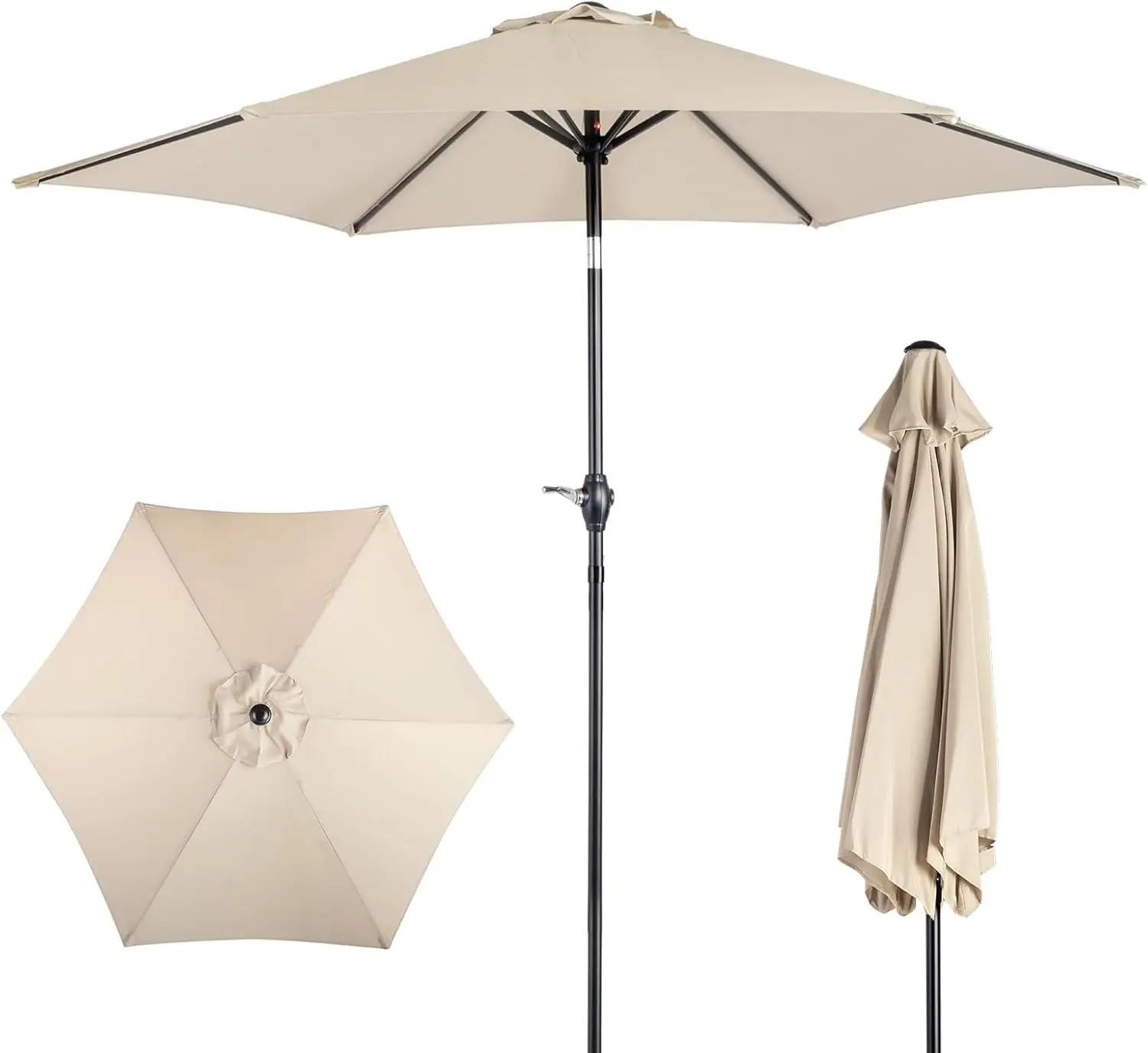 Outdoor Patio Umbrella, 7.5ft Sun Umbrella with Tilt Adjustment and Crank, 6 Ribs Outdoor Umbrellas for Patio, Deck, Garden, Yard, Poolside