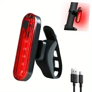1pc Rechargeable LED Bike Tail Light Red Safety Cycling Rear Lights 4 Modes Full Brightness Half Flashing ABS Material 5 USB Cables Night Riding