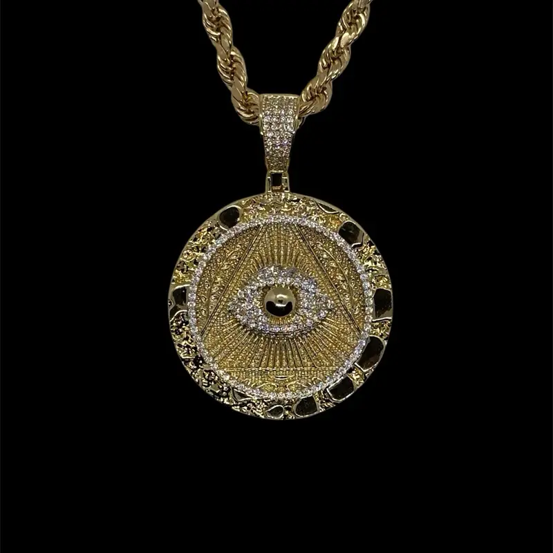 14k Gold Plated Illuminati Cubic Zirconia Necklace - Illuminati Chain- Cadena de Illuminati Oro Laminado