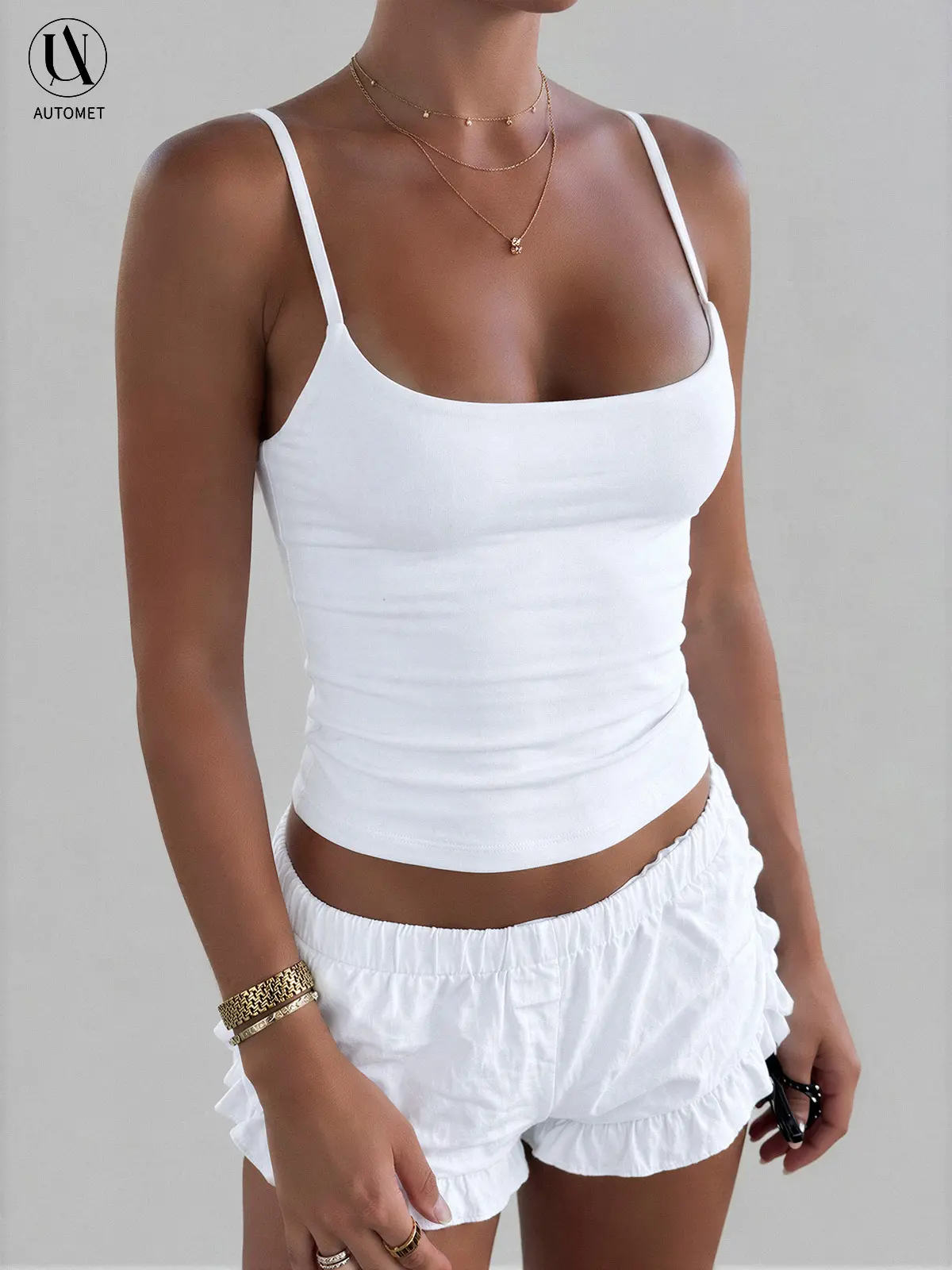 AUTOMET Women's Square Neck Double-Layered Slim-Fit Sleeveless Tank Top - Casual Chic Minimalist Polyester Garment Top, Basic Cute Clothes for Women
