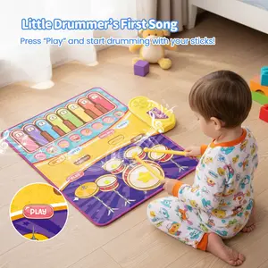 Nomi Musical Learning Mat with Drumset, Baby Musical Mat Toddler Toys Age 1-2, 2 in 1 Piano Drum Babies Play Mat - Infant Music Toy 12-18 Months Babies Birthday Valentines Gifts for 1 2 3 Year Old Boys Girls