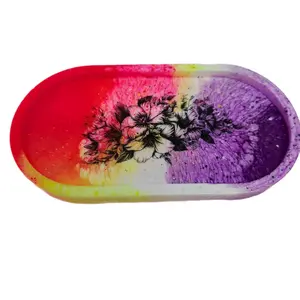 Lominous small tray, jewelry tray, make up tray, catch all,  black light neon, Rose design, small tray, compact, portable, purple, pink, yellow, white. Glows in black light, colorful, small tray. 7.25 inches by 3.75inches