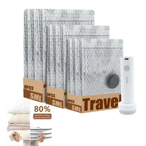 Cordless Travel Vacuum Storage Bag Set with Rechargeable Air Pump, 9-Pack Carry-On Compression Bags for Luggage, Space Saver Packing Bags for Clothes