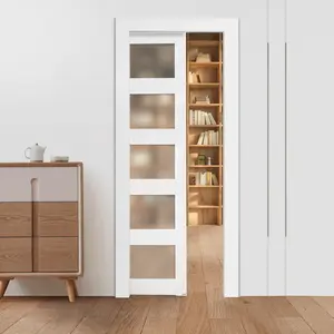 VEVOR Sliding Pocket Door, 30x 80, 5-Lite Frosted Glass Single Sliding Door with Hardware Kit, Sturdy Solid Wood MDF Pocket Doors Slab with Waterproof Surface for Bedroom Kitchen Study Room