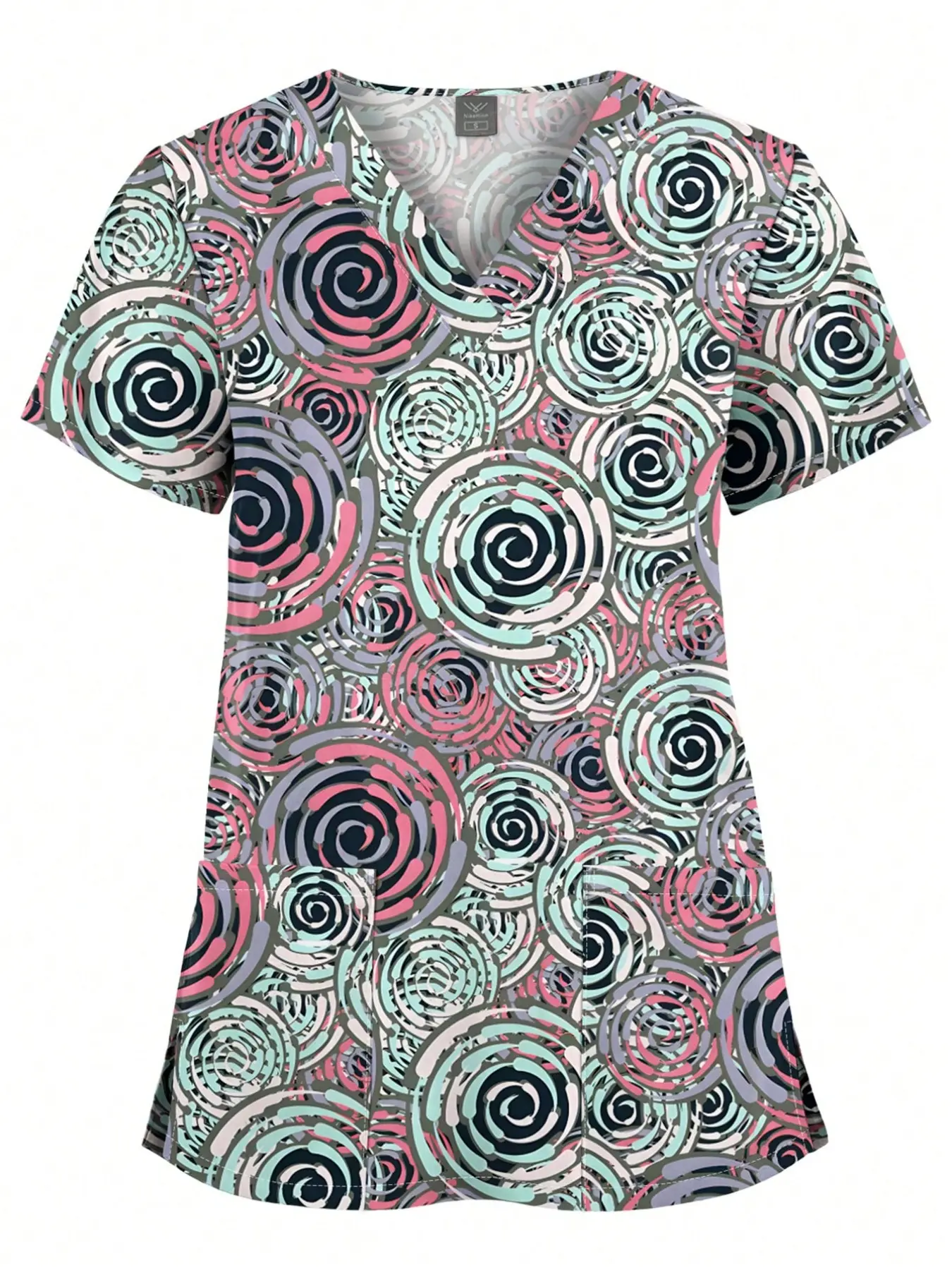 Women's Nursing Clothing High-Quality Print Top Accessories Doctors Uniform Round Neck Casual Fitted T-Shirt Hospital Nurse Beauty Salon Scrubs Top Women Nurse Workwear