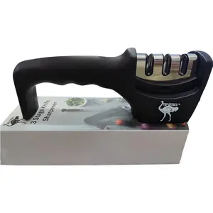 3-Stage Kitchen Knife Sharpener - Professional Sharpening Tool for Steel & Ceramic Blades - Manual Whetstone & Polishing System - Ergonomic Non-Slip Base Top Ostrich